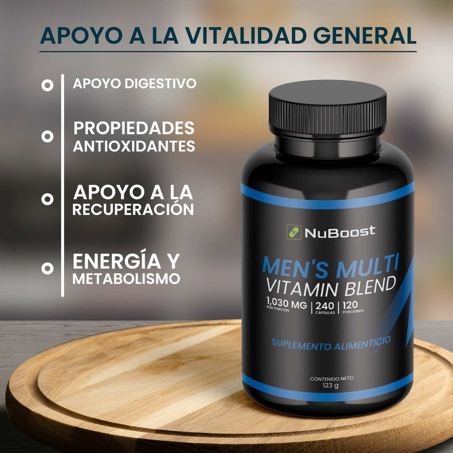 Nuboost Multivitaminico Hombre con Vitamina A, C, E, D3, K, Complejo B, Antioxidantes y Minerales - 980 mg 240 cápsulas - Mens Blend - Vitaminas para hombre - MADE IN USA