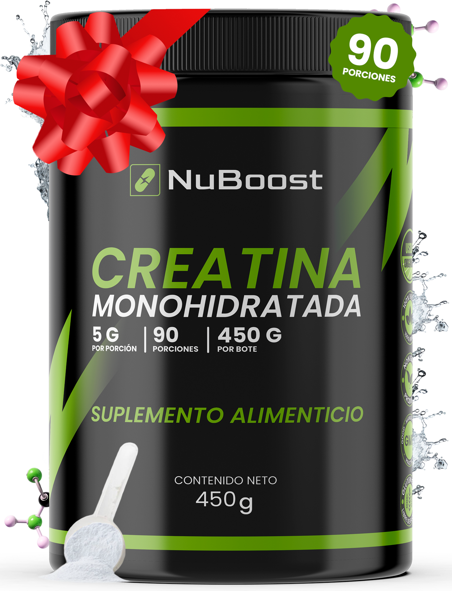 Creatina Monohidratada NuBoost 450g 90 porciones de suplemento en polvo