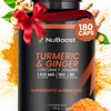 Nuboost Turmeric Curcuma y Jengibre - 1610 mg 180 cápsulas - Turmeric Curcuma con Pimienta negra capsulas - Aceite de Coco - Turmeric Ginger - Sin OMG, Certificado USDA - MADE IN USA