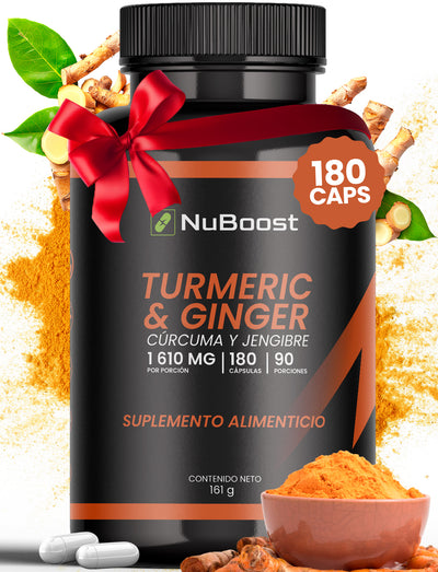 Nuboost Turmeric Curcuma y Jengibre - 1610 mg 180 cápsulas - Turmeric Curcuma con Pimienta negra capsulas - Aceite de Coco - Turmeric Ginger - Sin OMG, Certificado USDA - MADE IN USA