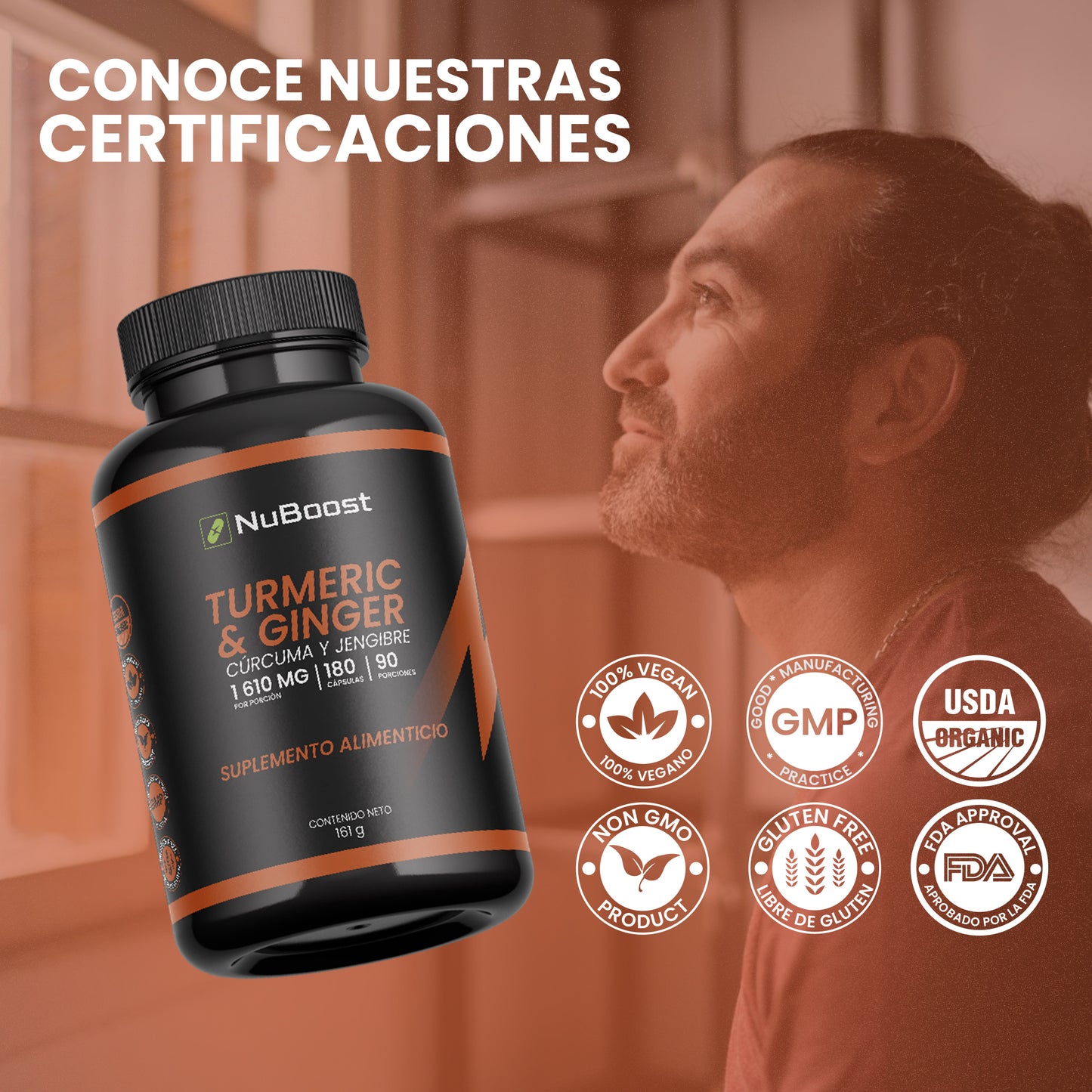 Nuboost Turmeric Curcuma y Jengibre - 1610 mg 180 cápsulas - Turmeric Curcuma con Pimienta negra capsulas - Aceite de Coco - Turmeric Ginger - Sin OMG, Certificado USDA - MADE IN USA