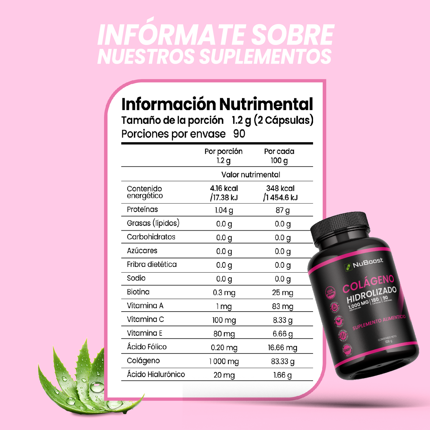 Colágeno Hidrolizado NuBoost 180 cápsulas 600 mg