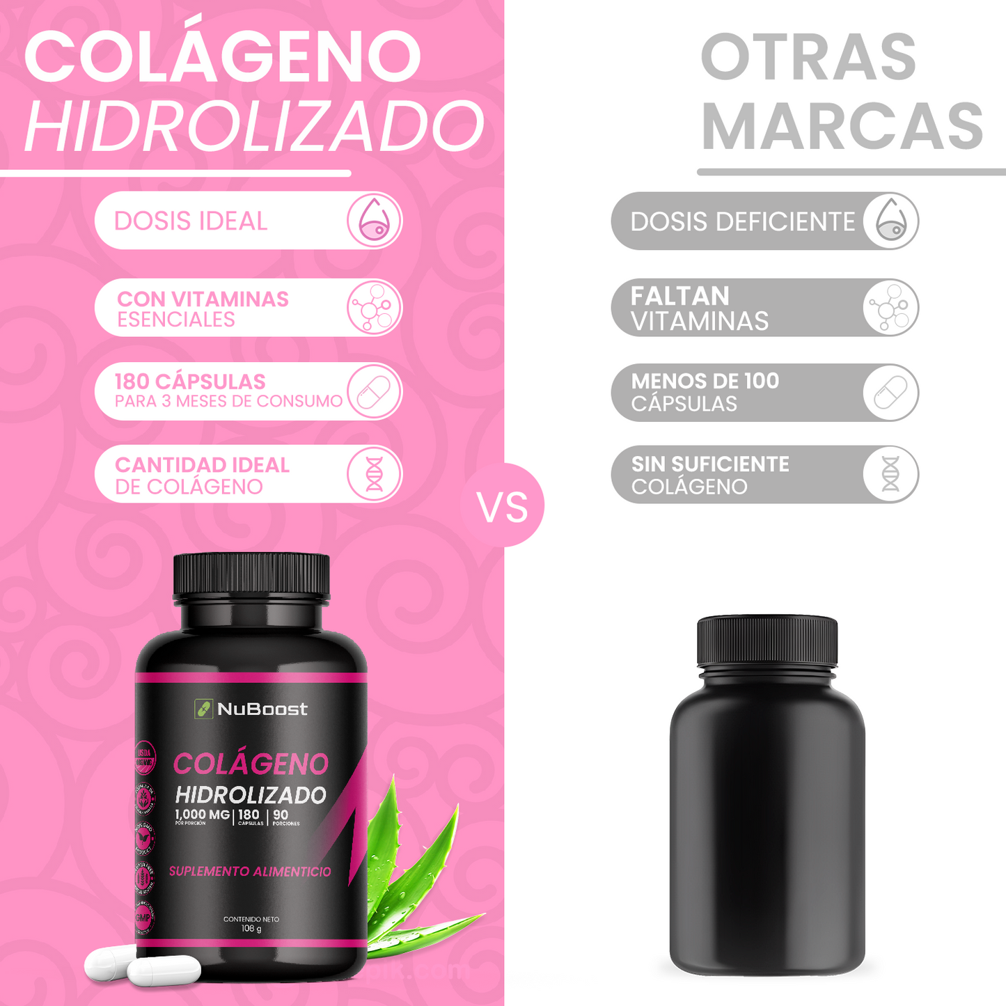 Colágeno Hidrolizado NuBoost 180 cápsulas 600 mg