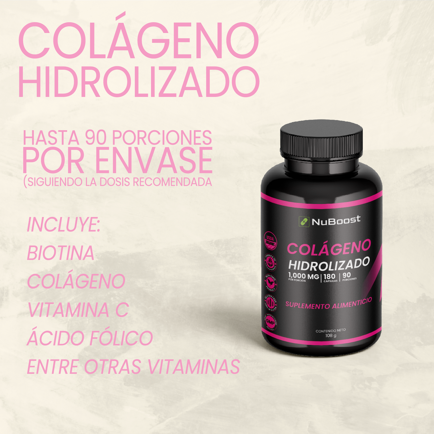 Colágeno Hidrolizado NuBoost 180 cápsulas 600 mg