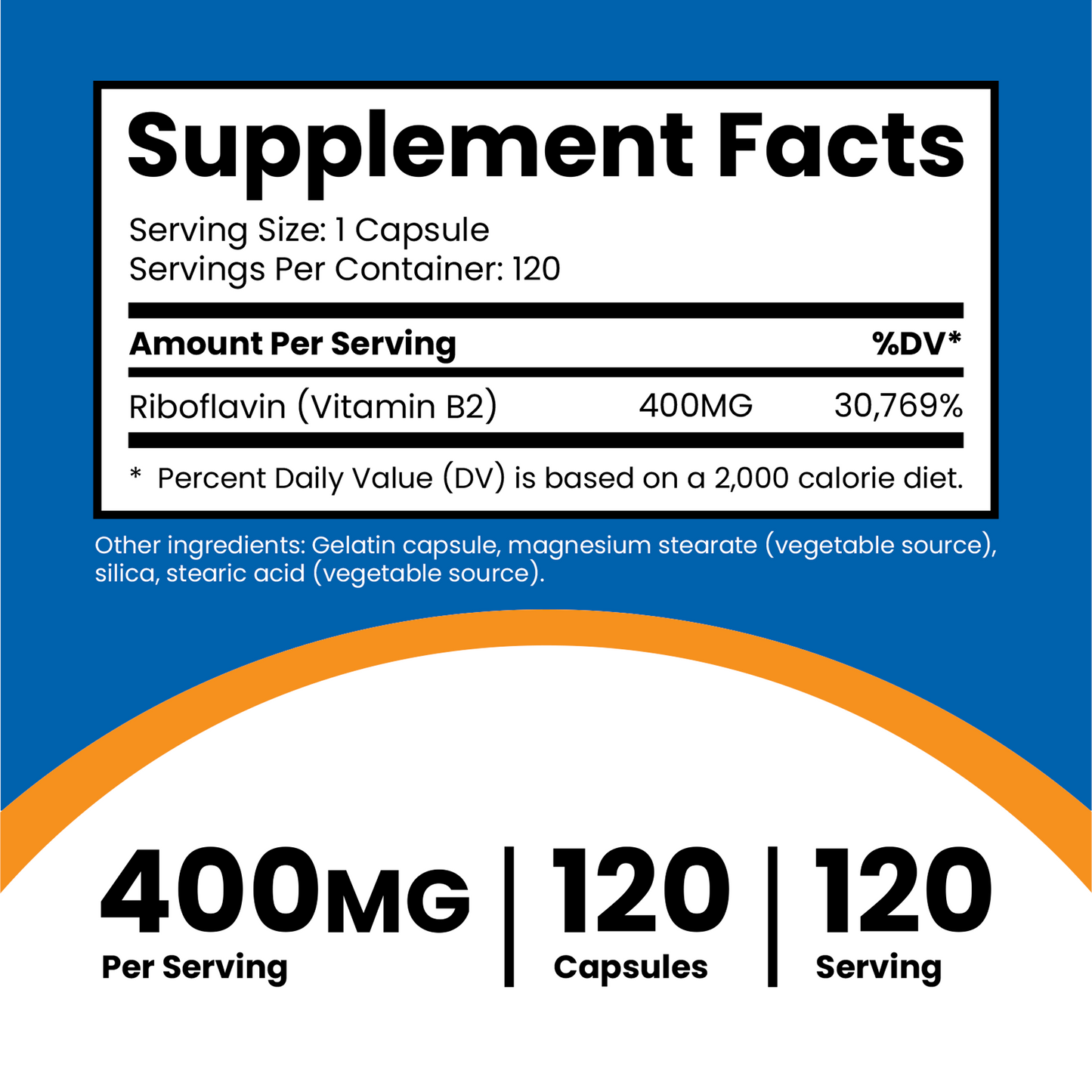 Vitamina B2 120 cápsulas 400 mg Nutricost Riboflavina 120 porciones