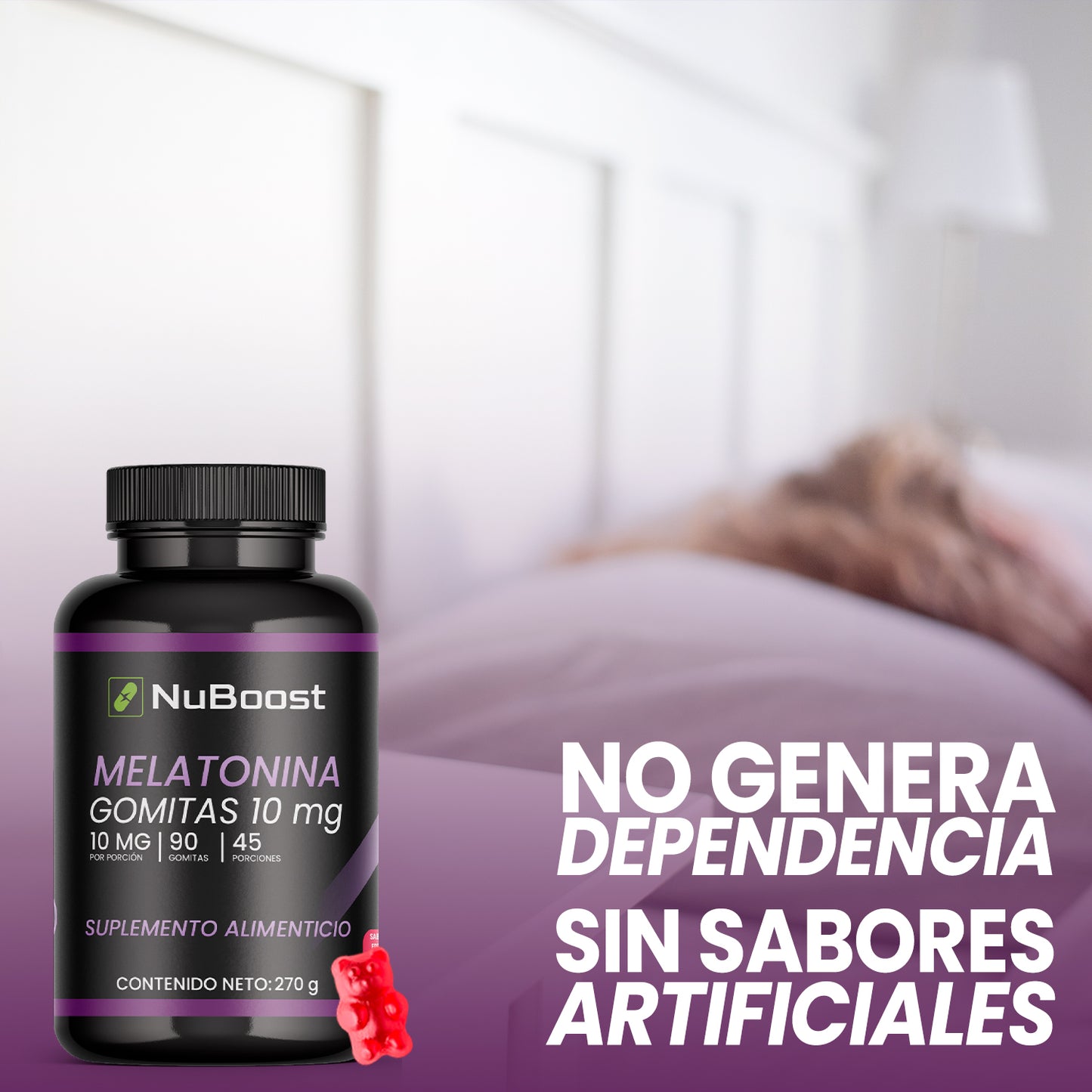 Nuboost Gomitas Melatonina 10mg, 90 Gomitas para dormir, mes y medio de consumo HECHO EN USA