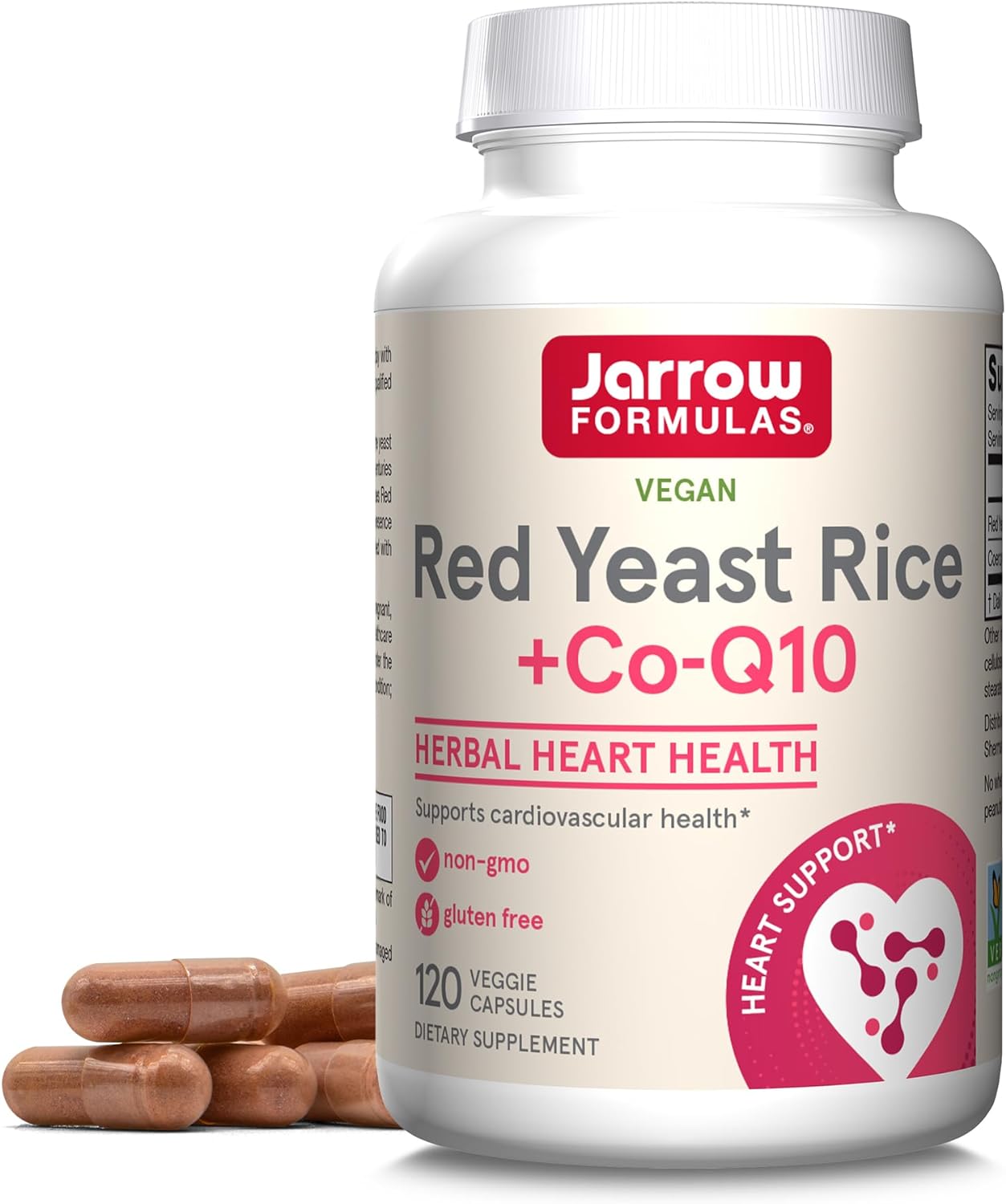 Jarrow Formulas Arroz de Levadura Roja 1200mg+Co-Q10 100mg-120 Cápsulas|Cardiovascular|Hecho en USA