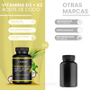 Vitamina D3 K2 y Aceite de Coco - 300 Cápsulas Blandas, 400 UI D3, 30 mcg K2 y 400 mg de Aceite de Coco